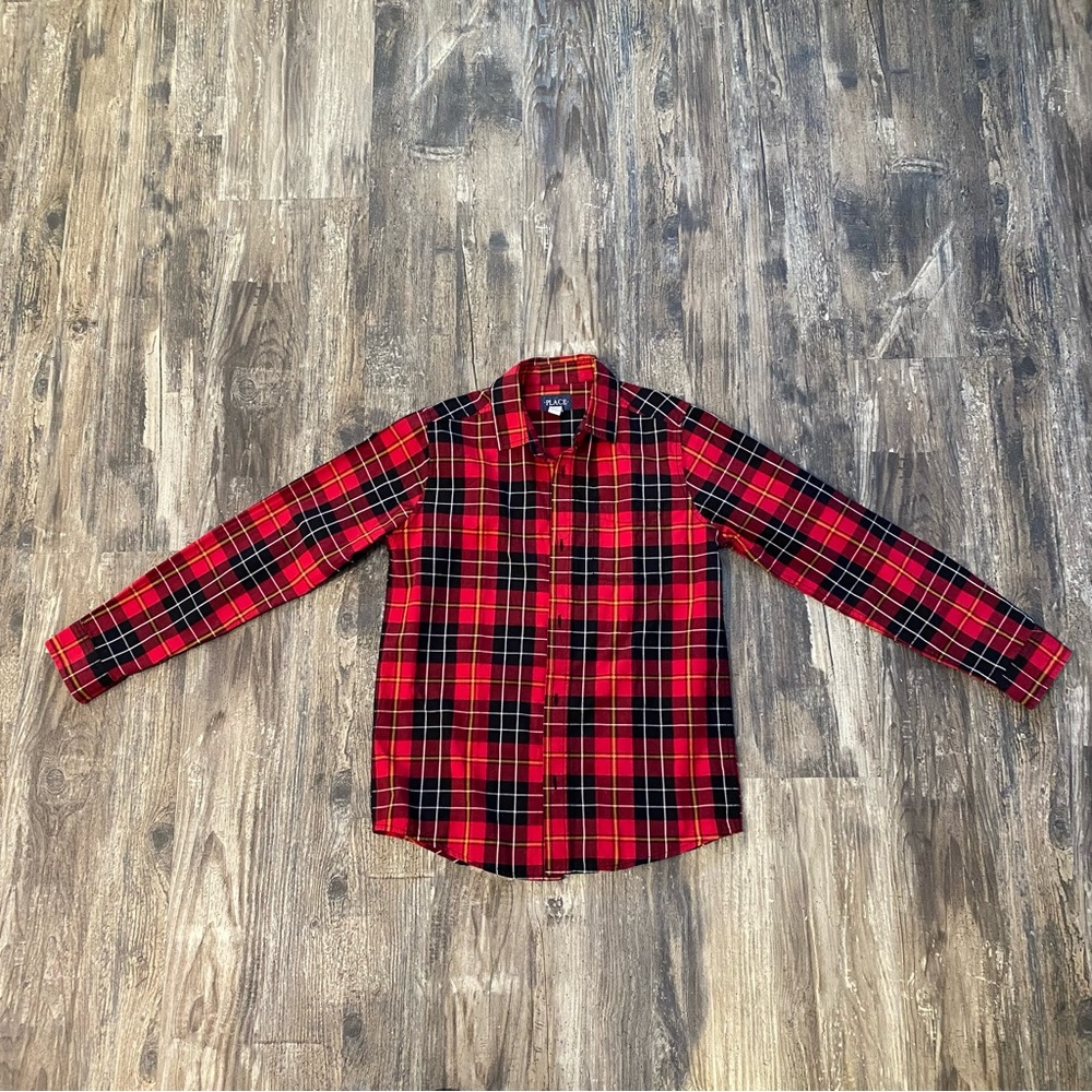 2/20 Boys Tartan Poplin Button Up Shirt - Red size 14 Youth XL